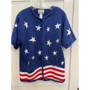 VTG  The Quacker Factory patriotic sweater 4th of July Large short sleeve